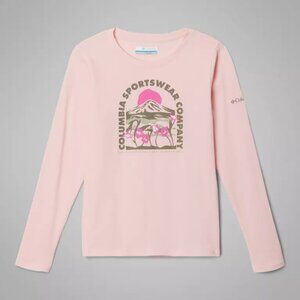 NWT Columbia Youth Hazeldel Hill LS Graphic Tee- Satin Pink